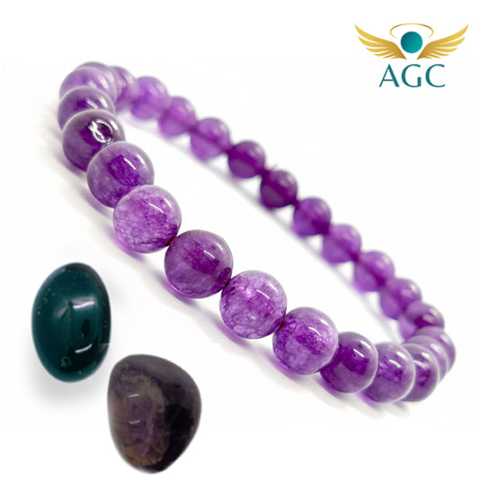 AGC Divine Calm & Protection Crystal Starter Kit - Includes: Natural Amethyst Bracelet + Natural Amethyst Tumble Stone + Natural Black Tourmaline Tumble Stone