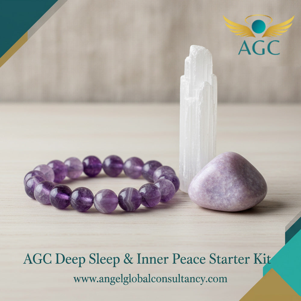 AGC Deep Sleep & Inner Peace Starter Kit (Includes: Natural Amethyst Bracelet + Natural Lepidolite Tumble Stone + Natural Selenite Raw Stone)