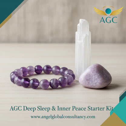 AGC Deep Sleep & Inner Peace Starter Kit (Includes: Natural Amethyst Bracelet + Natural Lepidolite Tumble Stone + Natural Selenite Raw Stone)