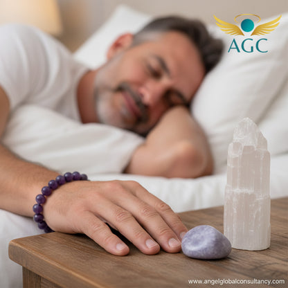 AGC Deep Sleep & Inner Peace Starter Kit (Includes: Natural Amethyst Bracelet + Natural Lepidolite Tumble Stone + Natural Selenite Raw Stone)