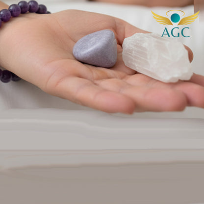 AGC Deep Sleep & Inner Peace Starter Kit (Includes: Natural Amethyst Bracelet + Natural Lepidolite Tumble Stone + Natural Selenite Raw Stone)