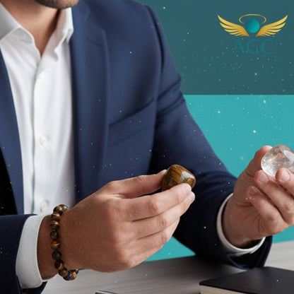 AGC Focus & Success Starter Kit (Includes: Natural Tiger Eye Bracelet + Natural Tiger Eye Tumble Stone + Natural Clear Quartz Tumble Stone)