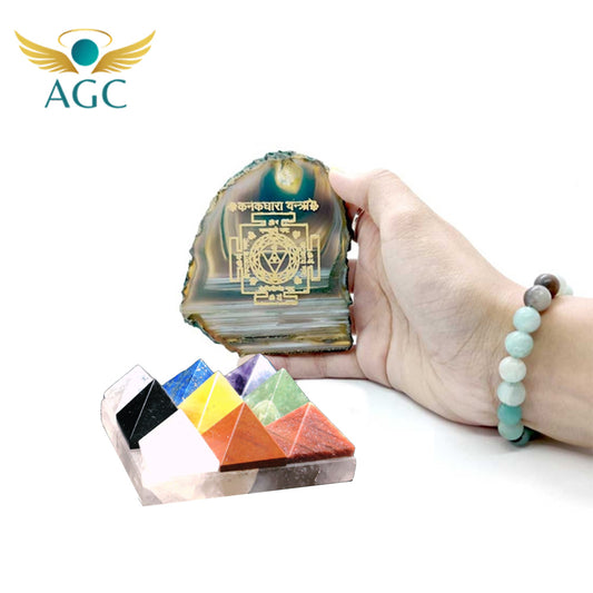 AGC Shree Kanakdhara Prosperity & Vastu Harmony Signature Kit (Includes: Sacred Kanakdhara Yantra + 9 Crystal Vastu Pyramid Plate)