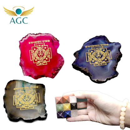 AGC Shree Kanakdhara Prosperity & Vastu Harmony Signature Kit (Includes: Sacred Kanakdhara Yantra + 9 Crystal Vastu Pyramid Plate)