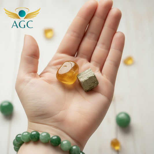 AGC Wealth & Abundance Crystal Starter Kit (Includes: Natural Green Aventurine Bracelet + Natural Citrine Raw Stone + Natural Golden Pyrite Raw Stone)