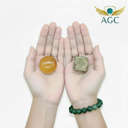 AGC Wealth & Abundance Crystal Starter Kit (Includes: Natural Green Aventurine Bracelet + Natural Citrine Raw Stone + Natural Golden Pyrite Raw Stone)
