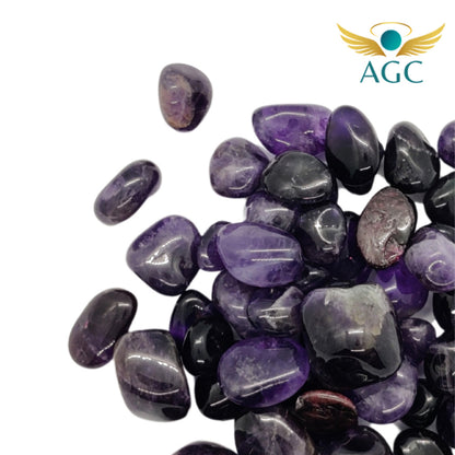 AGC Divine Calm & Protection Crystal Starter Kit - Includes: Natural Amethyst Bracelet + Natural Amethyst Tumble Stone + Natural Black Tourmaline Tumble Stone