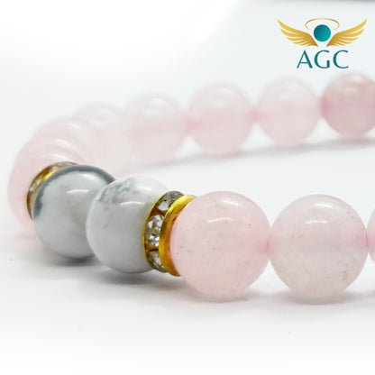 Rose Quartz & Howlite Bracelet for Love, Calm & Peace | AGC