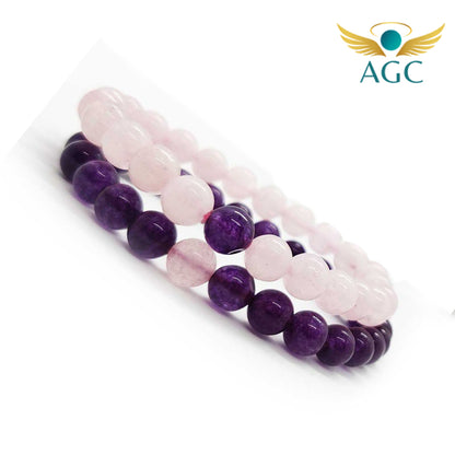 Amethyst & Rose Quartz Couple Bracelet for Love & Harmony | Buy Online | AGC