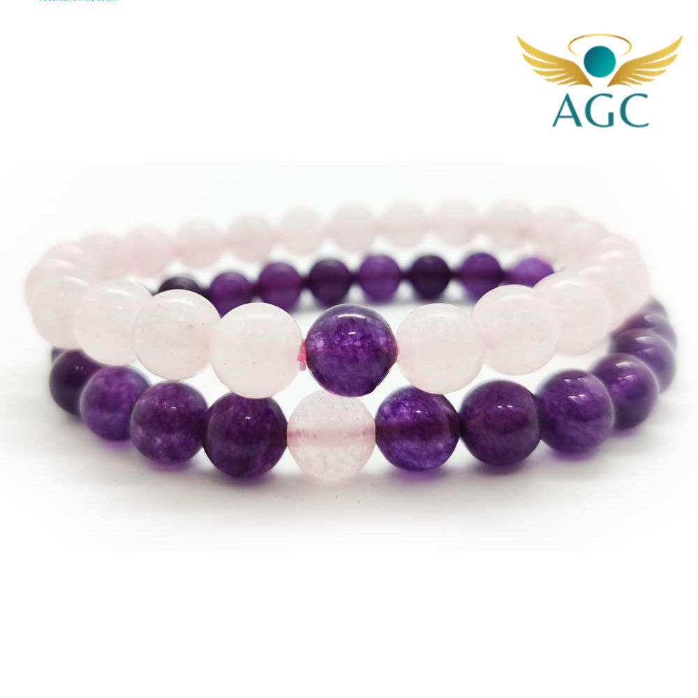 Amethyst & Rose Quartz Couple Bracelet for Love & Harmony | Buy Online | AGC