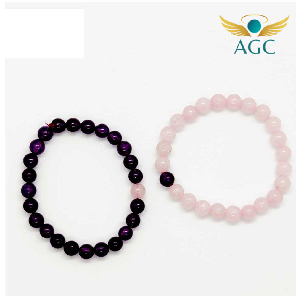 Amethyst & Rose Quartz Couple Bracelet for Love & Harmony | Buy Online | AGC