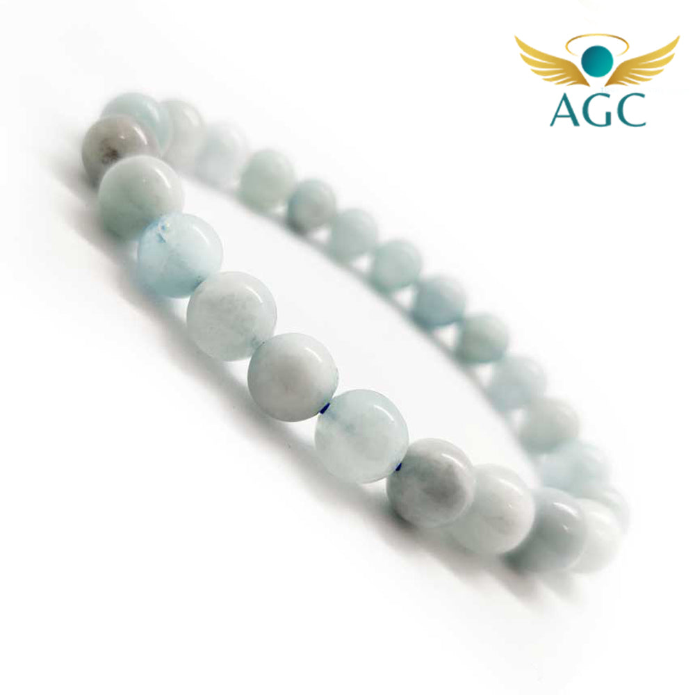 Aquamarine Bracelet for Calmness, Clarity & Expression | Buy Online |AGC | 8mm
