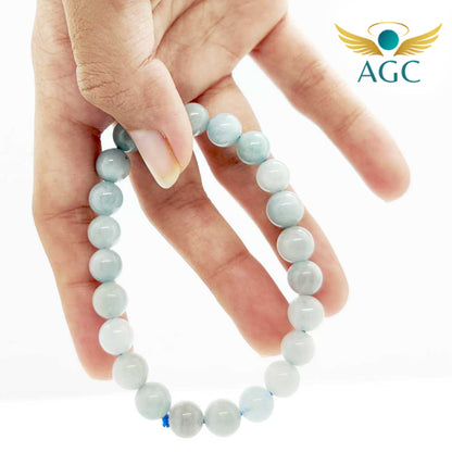 Aquamarine Bracelet for Calmness, Clarity & Expression | Buy Online |AGC | 8mm