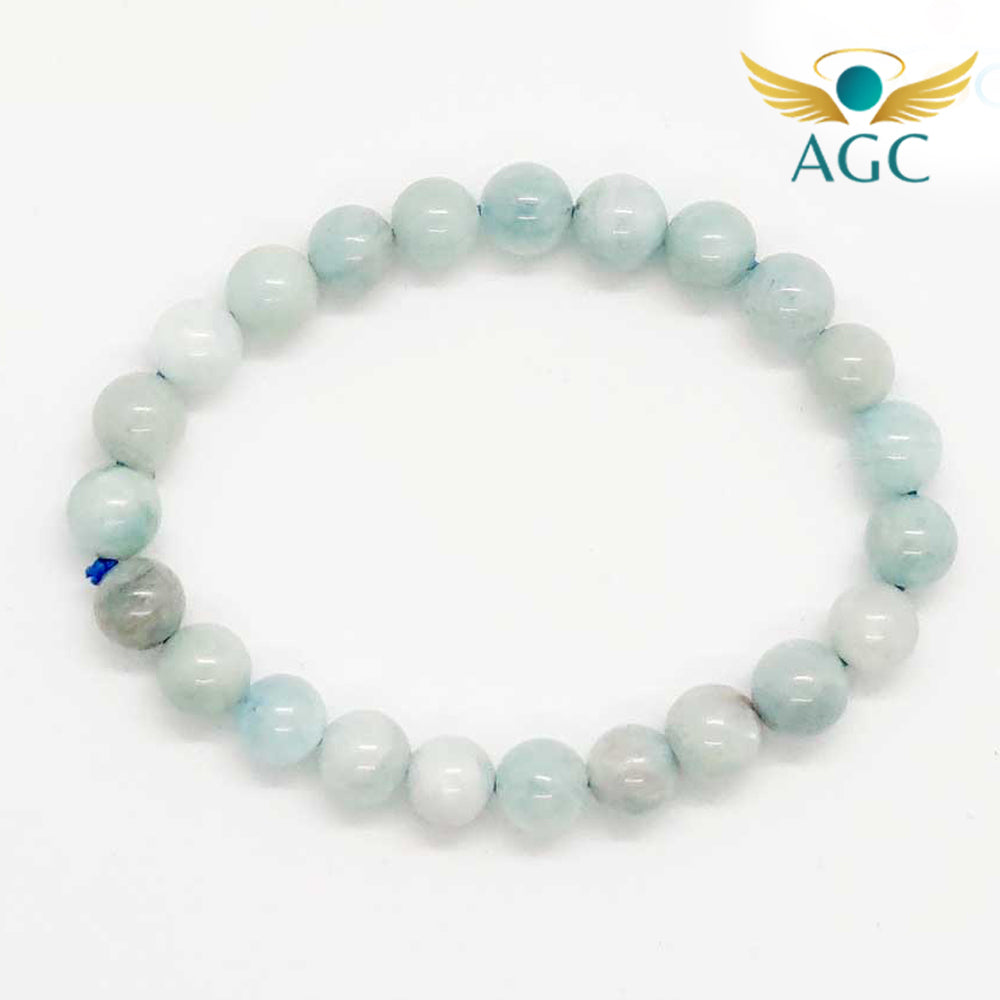 Aquamarine Bracelet for Calmness, Clarity & Expression | Buy Online |AGC | 8mm