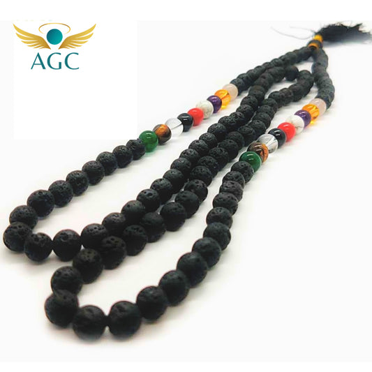 Lava Mala with 9 Crystal Stones powerful fusion of grounding volcanic energy and the balanced healing vibrations | Buy Online |  AGC