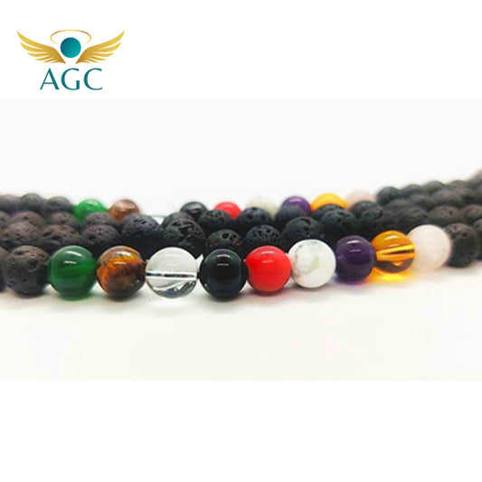 Lava Mala with 9 Crystal Stones powerful fusion of grounding volcanic energy and the balanced healing vibrations | Buy Online |  AGC