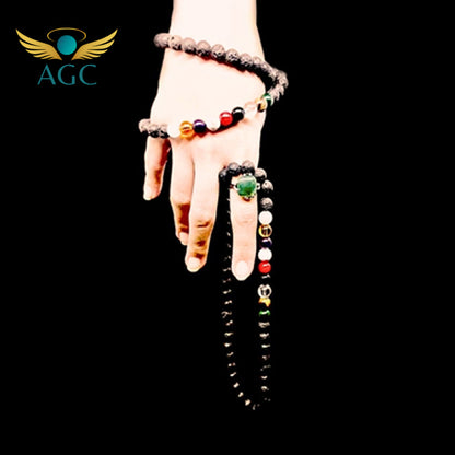 Lava Mala with 9 Crystal Stones powerful fusion of grounding volcanic energy and the balanced healing vibrations | Buy Online |  AGC