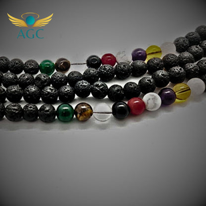 Lava Mala with 9 Crystal Stones powerful fusion of grounding volcanic energy and the balanced healing vibrations | Buy Online |  AGC