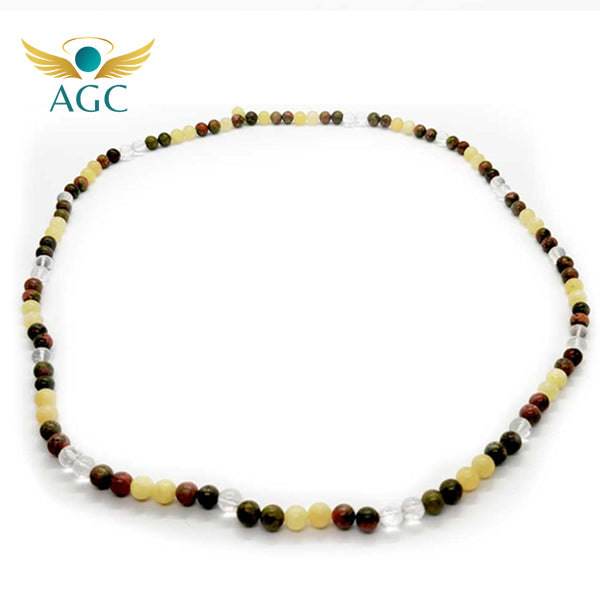 Yellow Calcite, Unakite & Clear Quartz Mala | Buy Online