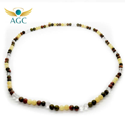 Yellow Calcite, Unakite & Clear Quartz Mala | Buy Online