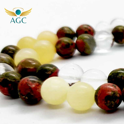 Yellow Calcite, Unakite & Clear Quartz Mala | Buy Online